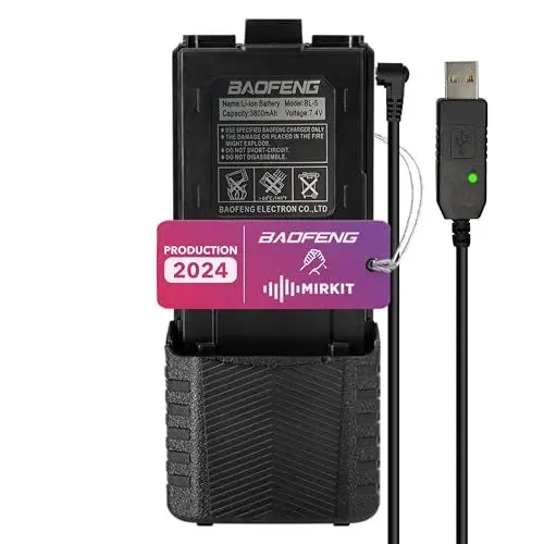 Produktbild: MIRKIT - BAOFENG Akku BL-5 L - USB Ladekabel und 3800 mAh Li-Ion BAOFENG Batterie - BAOFENG Zubehör - Kompatibel mit Handfunkgerät BAOFENG UV-5R BF-8HP UV-5RX3 RD-5R UV-5RTP UV-5X3 UV-5R Plus