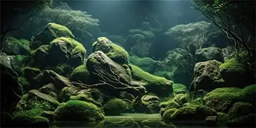 Produktbild: MIRRORANG 120x50cm Tropische Fische Tank Poster Hintergrund Flussbett & See Wasserpflanze Unterwasser Aquarium Hintergrund Vinyl