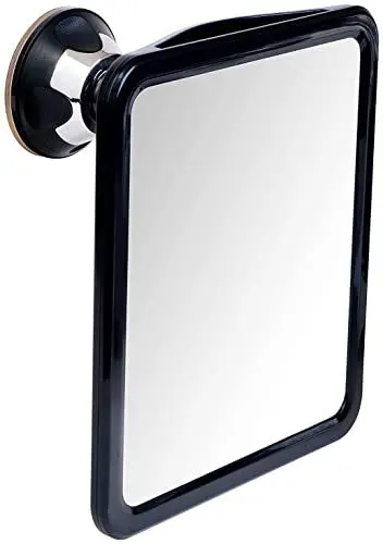 Produktbild: Mirrorvana Duschspiegel Antibeschlag mit Saugnapf, Rasierspiegel dusche groß, Badspiegel ohne Bohren rasieren, 1-Fach, 20 x 18cm (Schwarz)