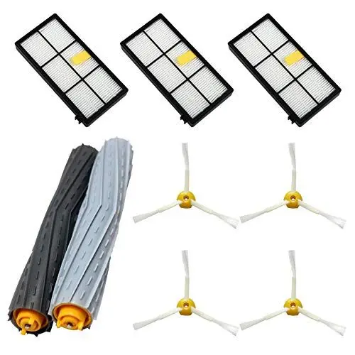 Produktbild: MIRTUX Ersatzteil-Kit für Roomba Saugroboter Serie 800 und 900 | Ersatzteile für Roomba 850, 860, 870, 880, 890, 960, 980... (alle Modelle) | Seitenbürsten, Filter, Set mit Extraktionsrollen