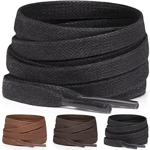 Produktbild: Miscly Schnürsenkel Flach - Gewachst Reißfest (3 Paar) für Steifel und Lederschuhe – 100% Baumwolle - Ø 6mm (137 cm, Schwarz)