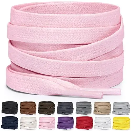 Produktbild: Miscly Schnürsenkel Flach - Gewachst Reißfest für Steifel und Lederschuhe – 100% Baumwolle - Ø 6mm (114 cm, Rosa)