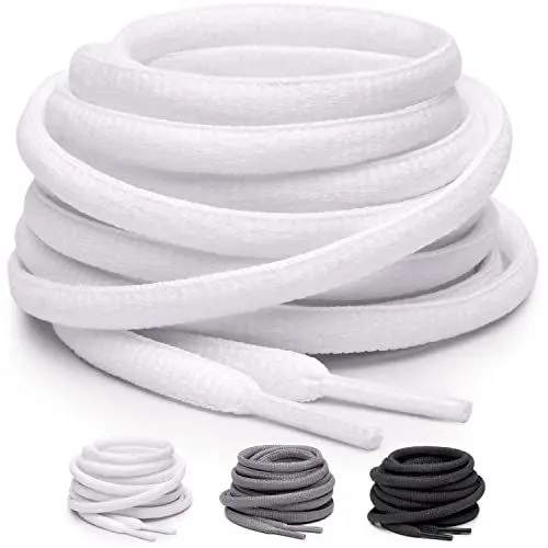 Produktbild: Miscly Schnürsenkel Oval, Reißfest (3 Paar) für Sportschuhe, Sneaker und Laufschuhe - 100% Polyester - Ø 6mm (137 cm, Weiß)