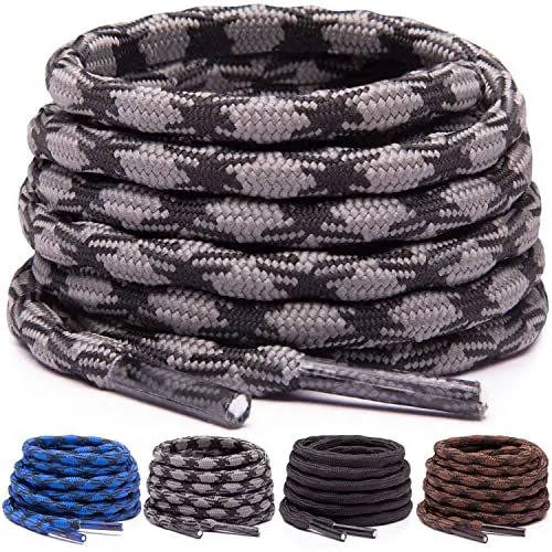 Produktbild: Miscly Schnürsenkel Rund (3 Paar) Rutschfeste und Wellenförmige Schnürsenkel für Stiefel, Arbeitsstiefel und Wanderschuhe (114cm, Grau/Schwarz)