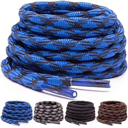 Produktbild: Miscly Schnürsenkel Rund (3 Paar) Rutschfeste und Wellenförmige Schnürsenkel für Stiefel, Arbeitsstiefel und Wanderschuhe (160cm, Blau/Schwarz)