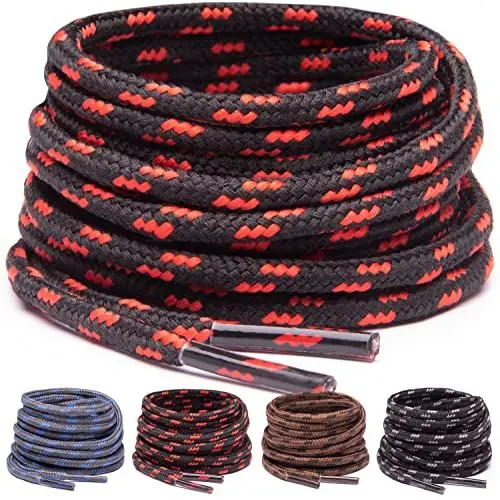 Produktbild: Miscly Schnürsenkel Rund für Arbeitsschuhe, Stiefel und Wanderstiefel (3 Paar) hochbelastbare Schnürsenkel - Ø 3mm (183cm, Schwarz/Rot)
