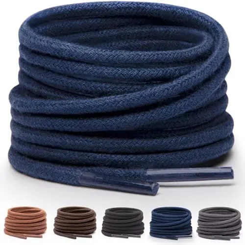Produktbild: Miscly Schnürsenkel für Anzugschuhe, Rund Reißfest Dünn – 100% Baumwolle - Ø 2.4 mm (91 cm, Marineblau)