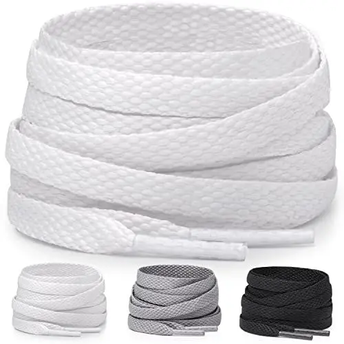 Produktbild: Miscly Sport Schnürsenkel Flach, Dünn, Reißfest (3 Paar) für Sneaker, Laufschuhe und Sportschuhe - 6 mm breit (114 cm, Weiß)