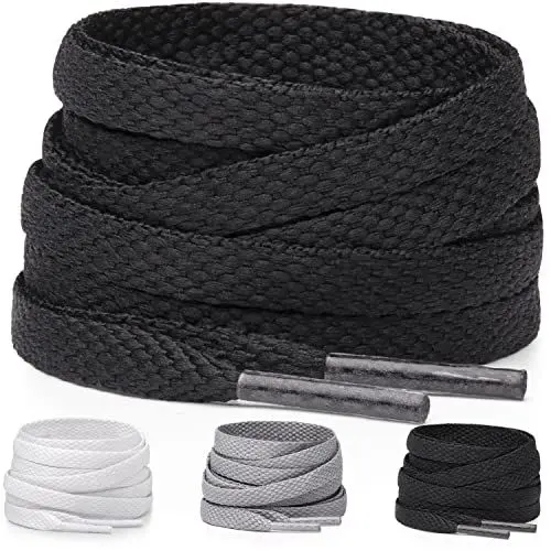 Produktbild: Miscly Sport Schnürsenkel Flach, Dünn, Reißfest (3 Paar) für Sneaker, Laufschuhe und Sportschuhe - 6 mm breit (160 cm, Schwarz)