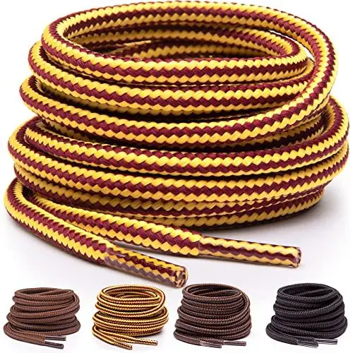 Produktbild: Miscly 3 Paar - Schnürsenkel Rund, Extrem Reißfest für Arbeitsschuhe, Stiefel und Wanderstiefel Ø 5 mm (137 cm, Gelb/Braun)