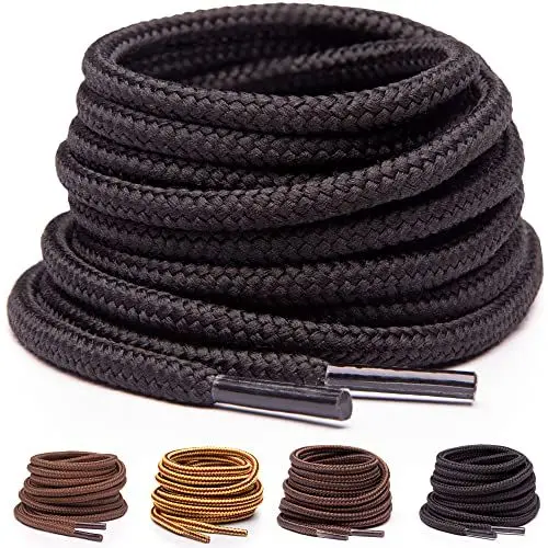 Produktbild: Miscly – Schnürsenkel Rund, Extrem Reißfest (3 Paar) für Arbeitsschuhe, Stiefel und Wanderstiefel - Nylon und Polyester - Ø 5 mm (91 cm, Schwarz)