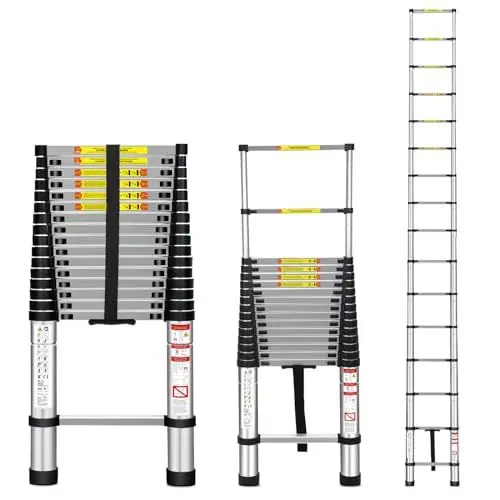 Produktbild: Miscoos 4,7M Teleskopleiter, Mehrzweckleiter Aluminium, Ausziehbar Aluleiter, Ausziehleiter Mehrzweckleiter, 150 kg/330 Pfund Belastbarkeit, Silber