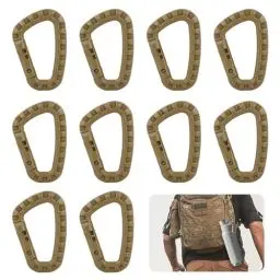 Produktbild: MisFun 10 Stück Karabiner, D Form Carabiner, Karabinerhaken Plastik, Kunststoff Karabiner Clip, Taktik Karabiner für Camping Wandern Angeln Gym Rucksack Außeneinsatz (Khaki)