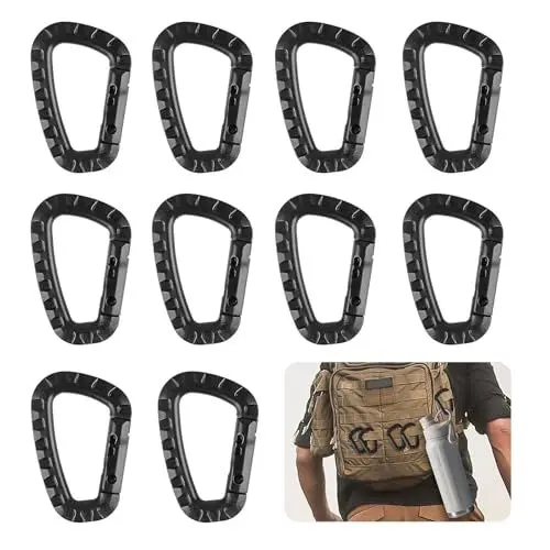 Produktbild: MisFun 10 Stück D-Form Karabiner, Kunststoff Clip, Taktik Haken für Camping, Wandern, Angeln, Gym, Rucksack, Außeneinsatz (Schwarz)