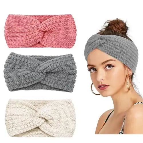 Produktbild: MisFun 3 Stück Stirnband, Winter Stirnband Damen, Gestrickt Frauen Haarreifen, Elastische Kopfband, Ohrenwärmer Damen, Herbst und Winter Vielseitig, für Damen Frauen Mädchen