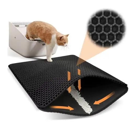 Produktbild: MisFun Katzenklo Matte, 30 x 45 cm Katzenmatte, Waben Design Katzentoilette Matte, Katzentoilette Vorleger, Cat Litter Mat Schwarz, Katzentoilette Matte, für Katze Pretty Kitty