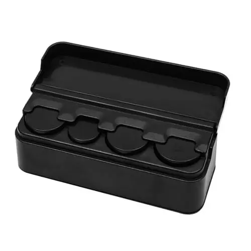 Produktbild: MisFun Portable Auto Münzhalter, Auto Tragbarer Kunststoff-Münzhalter Geldbehälter mit 4 Fächer Aufbewahrungsbox Münzbox für Euro Münzen Münzsammler mit Abdeckung (Schwarz)