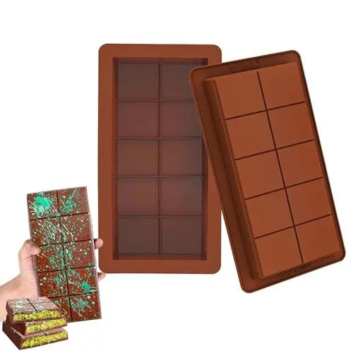 Produktbild: MisFun Schokoladenform Silikon, 2 Stück Silikonform Schokolades, Chocolate Mold Silikonform Schokoladentafel, 10 Zellen Silikon Schokoladenform für Kuchen Pudding Eiswürfel und Schokolade（A）