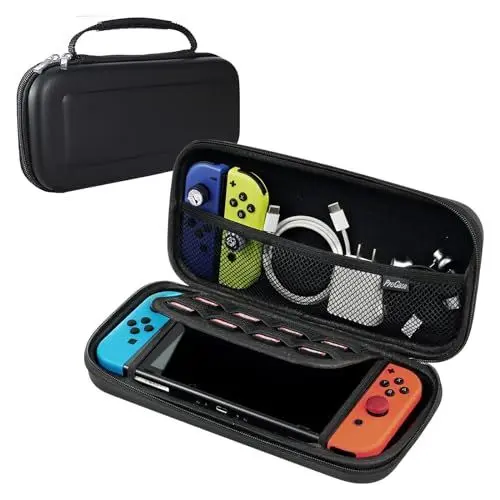 Produktbild: MisFun Tragetasche für Nintendo Switch, Switch OLED Konsole Zubehör, Tasche für Nintendo Switch mit 10 Spielkartensteckplätzen, Schützende Tasche Hülle Case Harte Reisetasche für Switch OLED, Schwarz