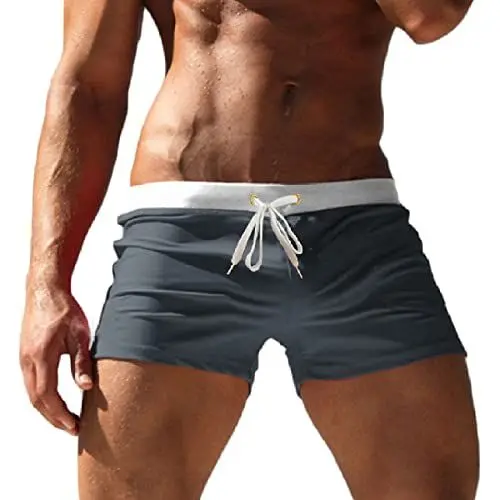 Produktbild: Misfuso Badehose Herren Badeshorts Schwimmshorts mit elastischem Bund Herren-Badeshorts mit Kleiner Tasche M, Grau