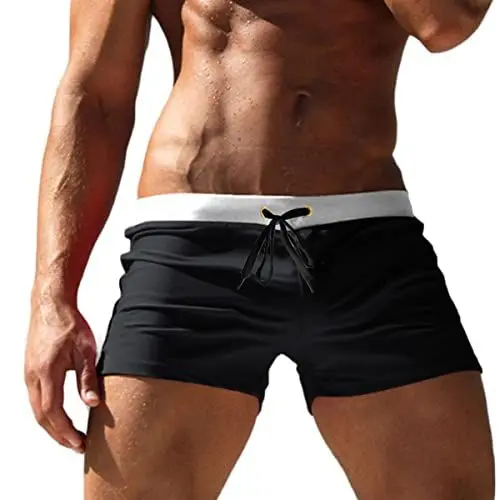 Produktbild: Misfuso Badehose Herren Badeshorts Schwimmshorts mit elastischem Bund Herren-Badeshorts mit Kleiner Tasche L, Schwarz