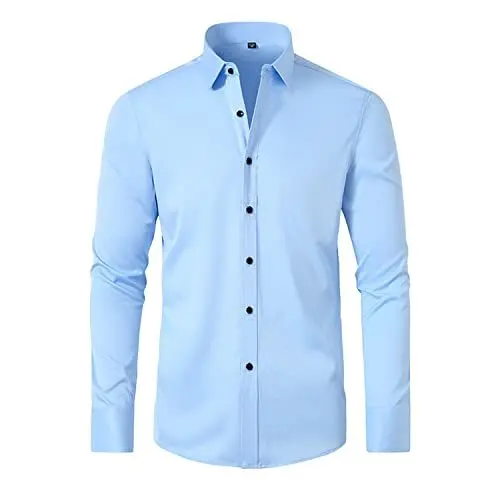 Produktbild: Misfuso Herren Business Hemd Langarm Bügelfreies, Herren Hemd Slim fit Polyester Hemd Stretch Langarmhemden Einfarbige Hemden, Eu-Größ: XXL, Blau