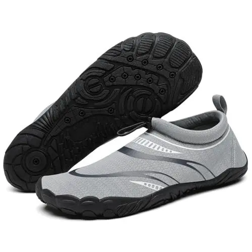 Produktbild: Mishansha Badeschuhe Herren Wasserschuhe Damen Schwimmschuhe Aquaschuhe Strandschuhe Barfußschuhe Neoprenschuhe Schnell Trocknend Surfschuhe mit Breiter Zehenbox Silber Grau EU Gr.39