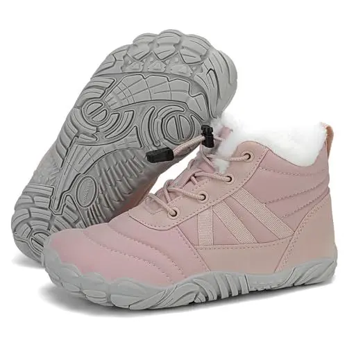 Produktbild: Mishansha Barfußschuhe Kinder Winter Barfussschuhe Winterschuhe Jungen Mädchen Winterstiefel Gefüttert Wasserdicht Barfuß Kinderschuhe Wanderschuhe Rosa, Gr.31 EU