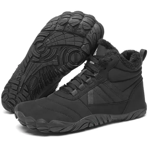 Produktbild: Mishansha Damen Herren Barfußschuhe Winter Warm Gefüttert Winterschuhe Outdoor rutschfest Barfuss Winterstiefel Bequem Leicht Winterboots mit Zero-Drop Solhe und Breite Zehenbox, Schwarz 38EU