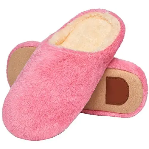 Produktbild: Mishansha Damen Plüsch Hausschuhe Wärme Bequeme Memory Schaum Winter Weiche Pantoffeln Leicht Rutschfest Flache Schlappen Frau, 37/38 EU=38/39 CN Pink