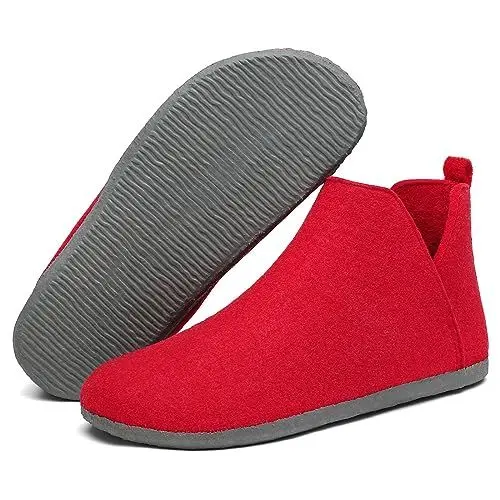 Produktbild: Mishansha Hausschuhe Damen Winter Hüttenschuhe Frauen Pantoffeln Warme Filzhausschuhe Bequem Slipper Filz Hausstiefel Rot, Gr.41 EU