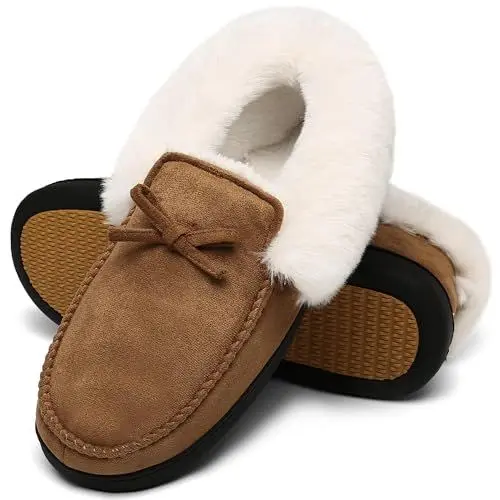 Produktbild: Mishansha Warme Hausschuhe Damen Winter Plüsch Pantoffeln Memory Foam Slippers Braun,Gr.39 EU