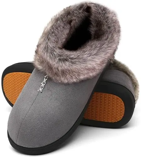 Produktbild: Mishansha Hausschuhe Damen Winter Warm Gefütterte Hüttenschuhe Geschlossen Fell Slippers Women Grau, Gr.39 EU