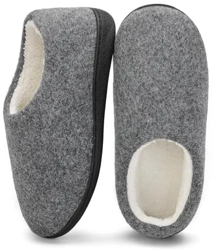 Produktbild: Mishansha Herren Filz Hausschuhe Winter Wärme Memory Foam Pantoffeln rutschfeste Plüsch Harte Sohle Slippers für Indoor & Outdoor, Grau, 40/41 EU