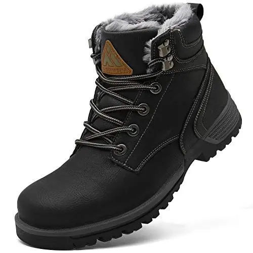 Produktbild: Mishansha Herren Warme Gefüttert Schneestiefel Erwachsene Waterproof Winddicht Winter Schuhe Kurzschaft Klassische Schneeschuhe Schnürsenkel Schnee Stiefel Outdoor, Trek Schwarz 36