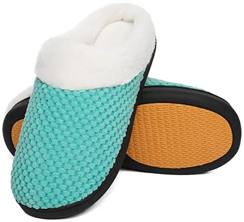 Produktbild: Mishansha Memory Foam Hausschuhe Herren Damen Winter Warm Pantoffeln Leicht Rutschfeste Harte Sohle Slippers mit Plüsch, Minz Grün, 38 EU