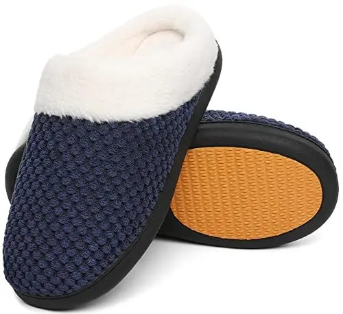 Produktbild: Mishansha Memory Foam Hausschuhe Herren Damen Winter Warm Pantoffeln Leicht Rutschfeste Harte Sohle Slippers mit Plüsch, Tiefes Blau, 38 EU