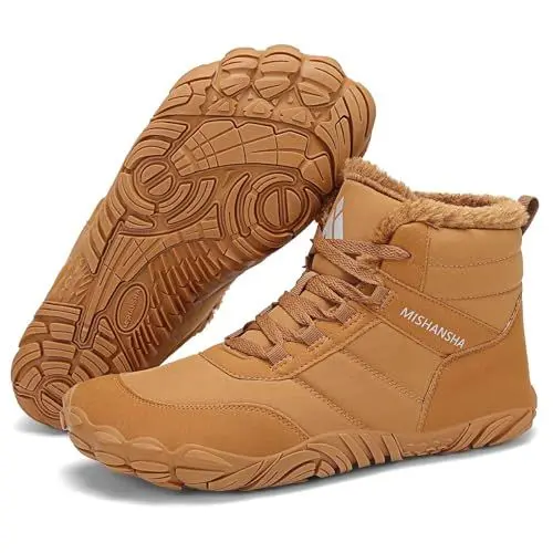 Produktbild: Mishansha Winter Barfußschuhe Herren Damen Barfussschuhe Outdoor Winterschuhe Wasserabweisend Winterstiefel Warm Gefüttert Winterboots, Braun EU Gr.43