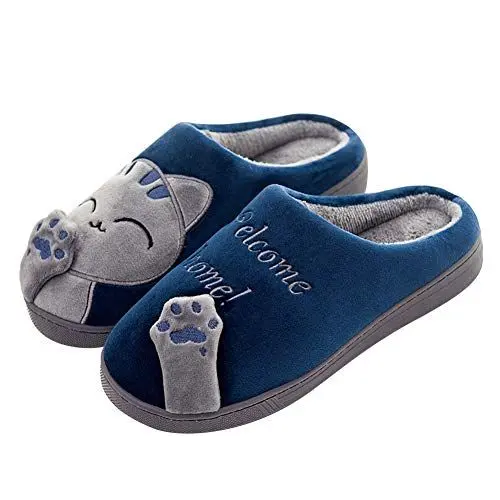Produktbild: Mishansha Winter Hausschuhe Herren Baumwolle Damen Pantoffeln Plüsch Gefüttert Warm Slippers Blau 39/40 EU (Herstellergröße 40/41 EU)