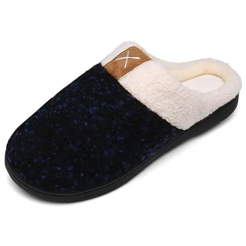 Produktbild: Mishansha Winter Hausschuhe Herren Gefüttert Pantoffeln Damen Warm Slippers Memory Foam Plüsch Blau 42/43