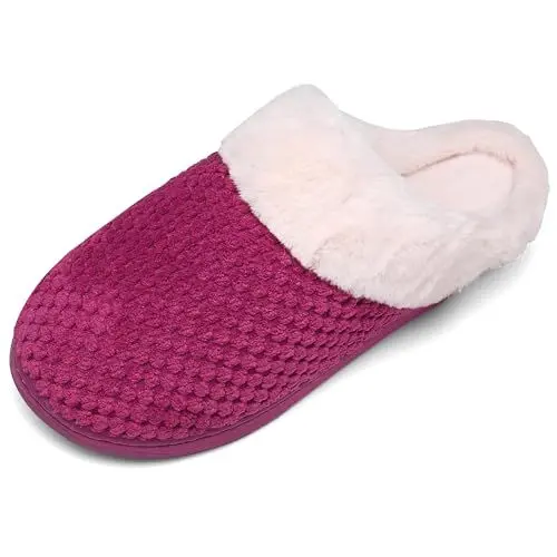 Produktbild: Mishansha Winter Hausschuhe Herren Gefüttert Pantoffeln Damen Warm Slippers Memory Foam Plüsch Rose Rot 40/41