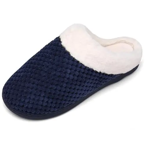 Produktbild: Mishansha Winter Hausschuhe Herren Gefüttert Pantoffeln Damen Warm Slippers Memory Foam Plüsch Tiefes Blau 42/43