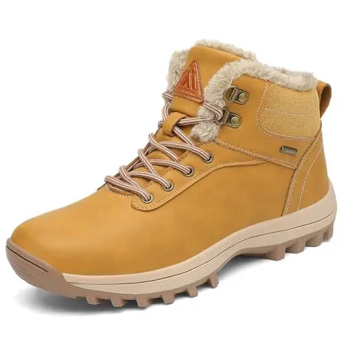 Produktbild: Mishansha Winterschuhe Herren Gefüttert Winterstiefel Damen Winterboots Rutschfest Wanderschuhe Winter Boots Wasserdicht Trekkingschuhe Schneestiefel Gelb,Gr.40