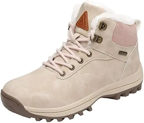 Produktbild: Mishansha Winterschuhe Herren Warm Gefüttert Winterstiefel Wasserdicht Leichte Winterboots Flach Winter Boots Rutschfest Outdoor Kurz Stiefel für Männer Kokosweiß 38 EU