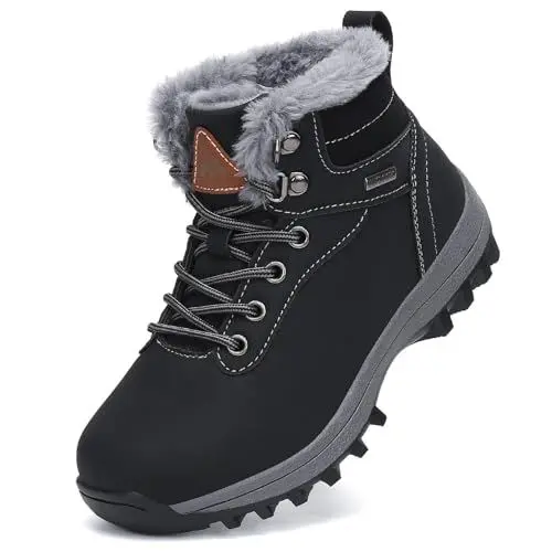Produktbild: Mishansha Winterschuhe Jungen Winterstiefel Mädchen Kinderschuhe Schneeschuhe Kinder Wasserdicht Winter Wanderschuhe Gefüttert Winterboots Schwarz,Gr.35