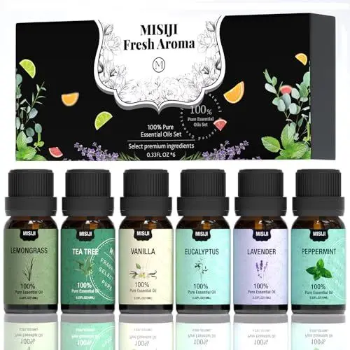 Produktbild: MISIJI ätherische öle Set Top 6 Aromatherapie-Ätherische Öle für Diffusor für Zuhause,aroma diffuser für Aromatherapie,massageöl,Wäsche,Kerzen&Seifenherstellung,Luftbefeuchter,lavendelöl