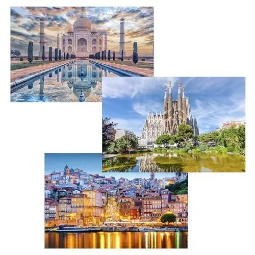 Produktbild: MISITU Mini Puzzle für Erwachsene Kleine Puzzle 150 Teile für Kinder über 14 Jahre (Taj Mahal, Porto, Kathedrale Sagrada Familia),3er-Pack