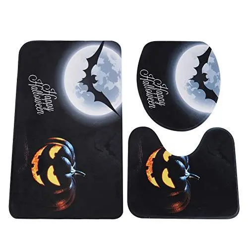 Produktbild: MISNODE 3-teiliges Set für Den Haushalt, Halloween-Muster, WC-Vorleger, Teppich aus Polyester, Maschinenwaschbare Teppiche, Bodenmatte für Badezimmer und Küche, rutschfeste Fußmatte, Heimdekoration