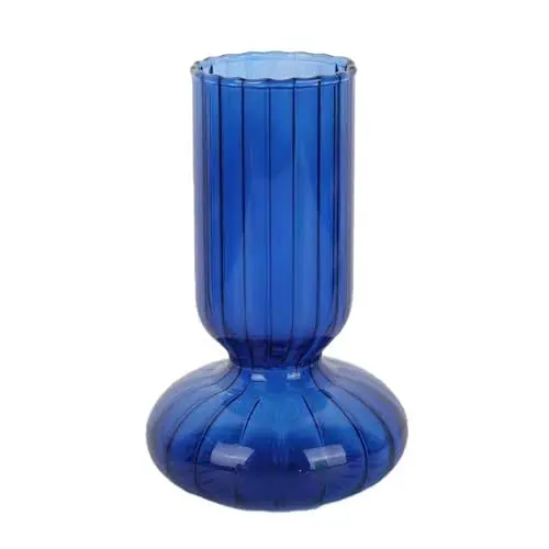 Produktbild: MISNODE Glasvasen, Gestreifte Kristall-Blumenvase, Einzigartige Dekorative Vasendekoration, Glasbehälter mit Fuß, Glasblumenvase, Blumenvase, Tafelaufsatz für Büro, Zuhause, Schlafzimmer,(Blau)