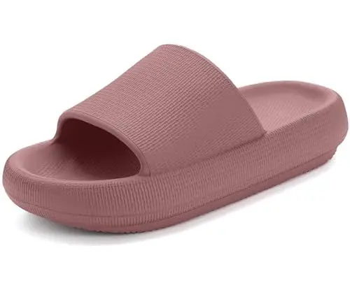 Produktbild: Misolin Badeschuhe Damen Herren Original Hausschuhe Cozislides Wolke Schlappen Super Weich Rutschfest Badelatschen Sommer Pantoletten Cozy Cloudyzzz Slides Indoor/Outdoor,Rotbraun 37/38 EU